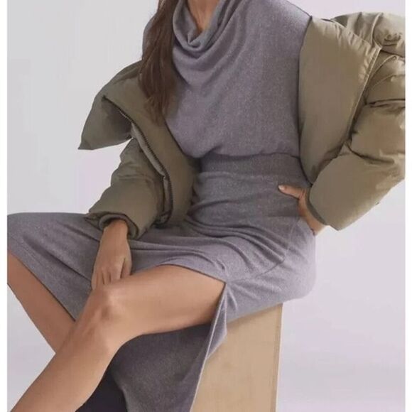 NWT Anthropologie Daily Practice Draped Cowl Neck Midi Dress Medium MSRP $120 - Picture 1 of 12